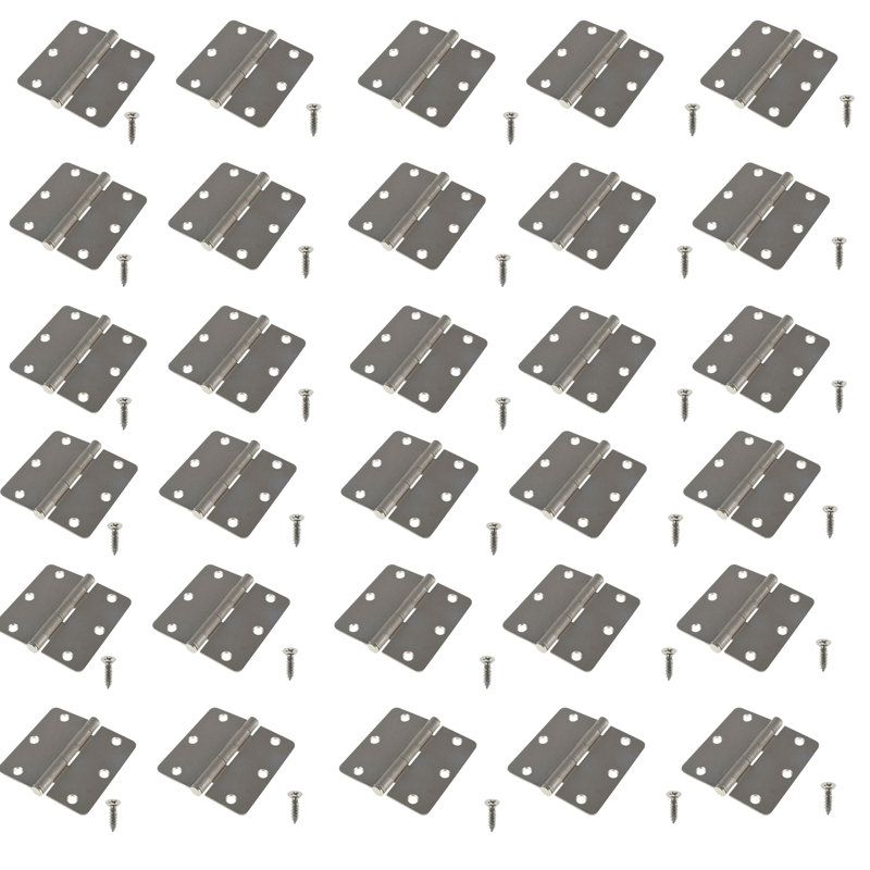 Findmall 50 ensembles de charnières de porte intérieure en nickel brossé, 3,5 * 3,5 pouces, 2,2 mm d'épaisseur, 1/5 po
