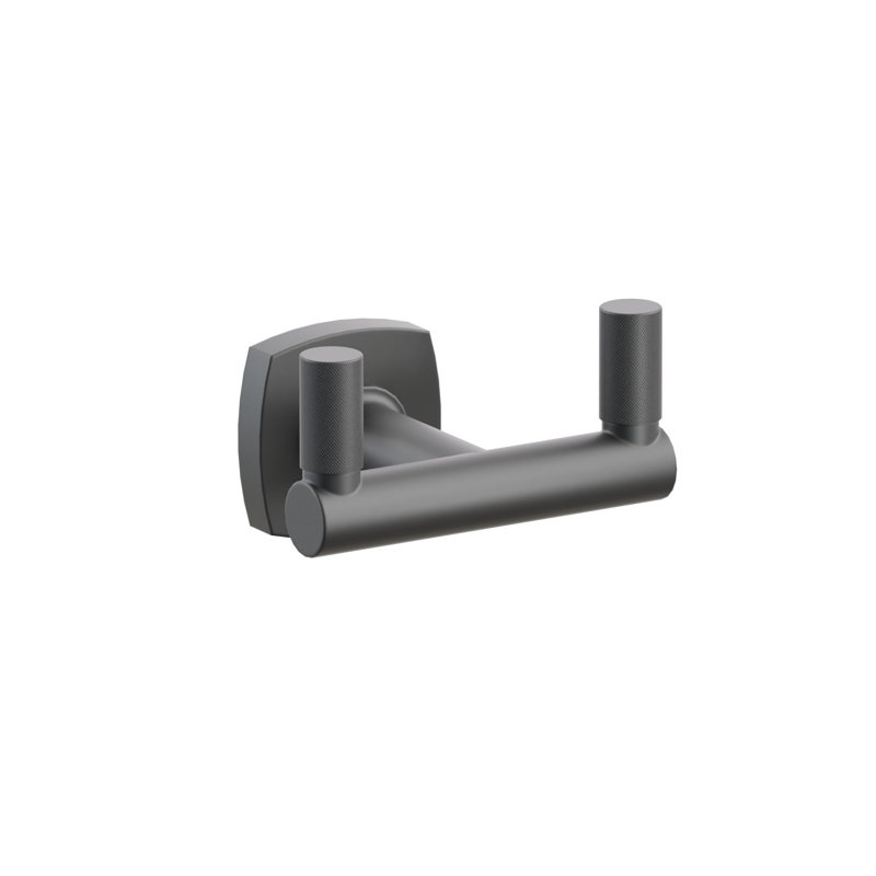 Emtek Select Double Hook w/ Soft Square Rosette, Round Stem & Knurled Tip, Flat Black