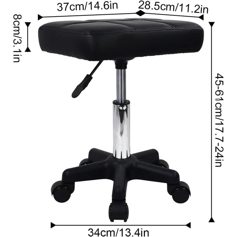 Rectangular Rolling Stool With Wheels, Black