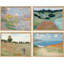 Monet pastel botanique floral collage côtier encadré sur papier, 4 pièces-97770670-97770672