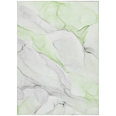 10' X 14' Green Abstract Washable Non Skid Indoor Outdoor Area Rug