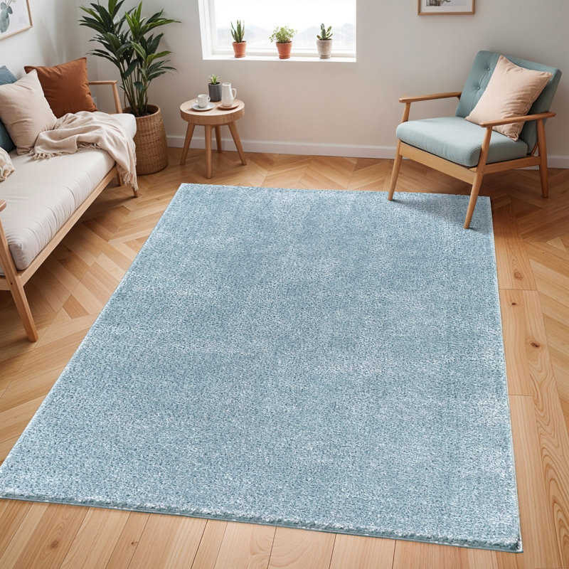 Blue Modern Shaggy Rug, Plain Anti Slip Easy to Clean Rug For Living Room, Dining Room, Bedroom, Kitchen