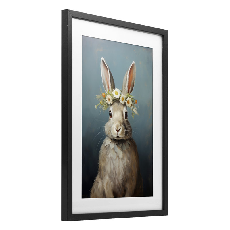 «Daisy Crowned Bunny», reproduction encadrée sous verre, conception de Heidi Kuntz, H 23 po x l 17 po, Cadre noir minuit