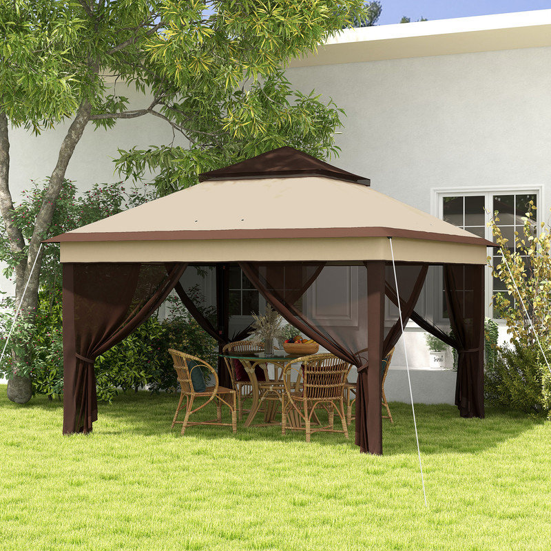 3 x 3m Outdoor Pop Up Gazebo with Adjustable Height, UV 30+ Weather Resistant Canopy, Removable Mesh Netting and Carrying Bag, Beige