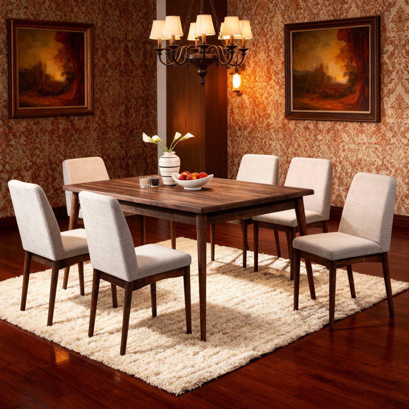 6-Person Solid Wood Dining Table Set