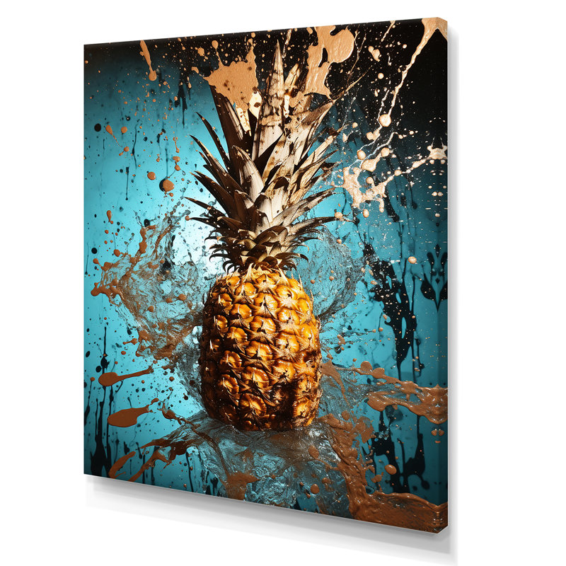 Abstrait turquoise «Ananas» torsadé - ananas, art mural, Toile tendue, H 44 po x l 34 po x P 1,5 po