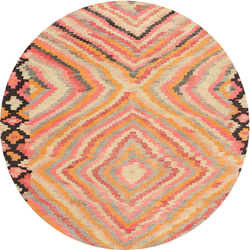 Tapis orange/rouge/noir contemporain, Rond 6 pi