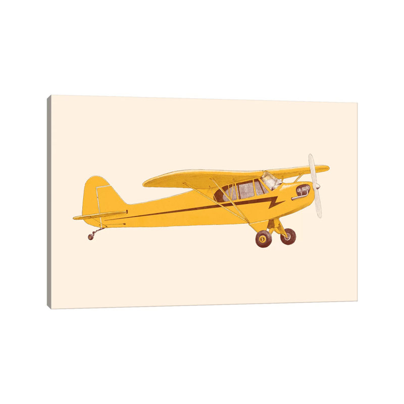 Little Yellow Plane by Florent Bodart - Painting on Canvas, Wrapped Canvas, 101.6cm H x 152.4cm W x 3.81cm D
