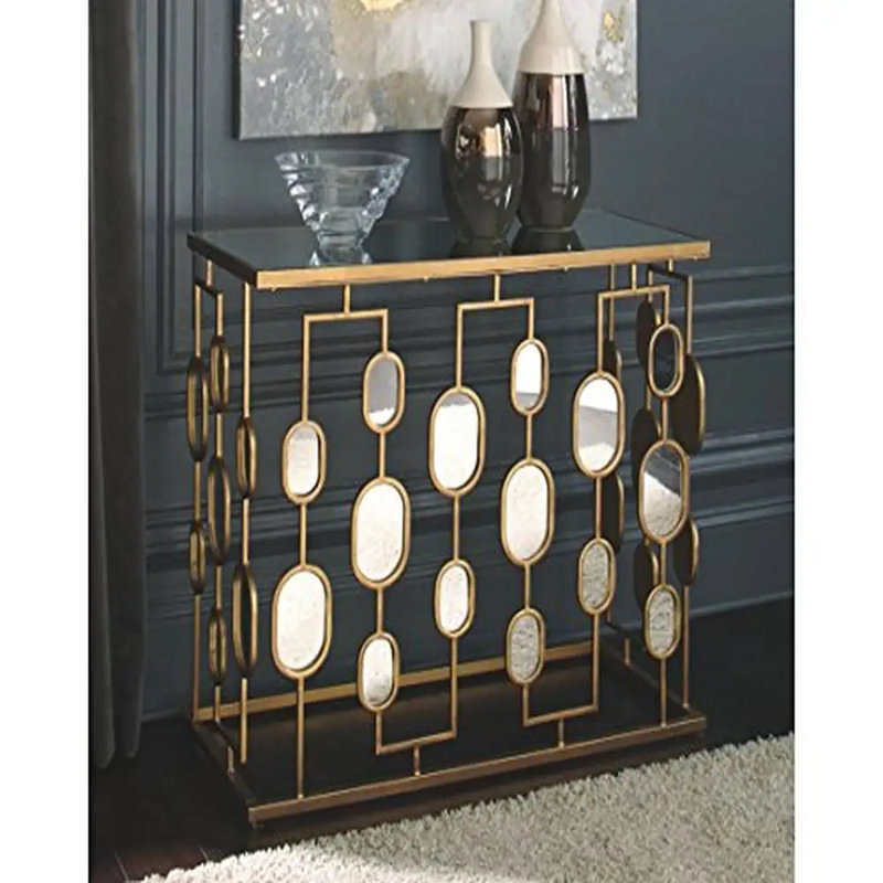 Elegant 36" Gold Metal & Mirrored Glass Console Table