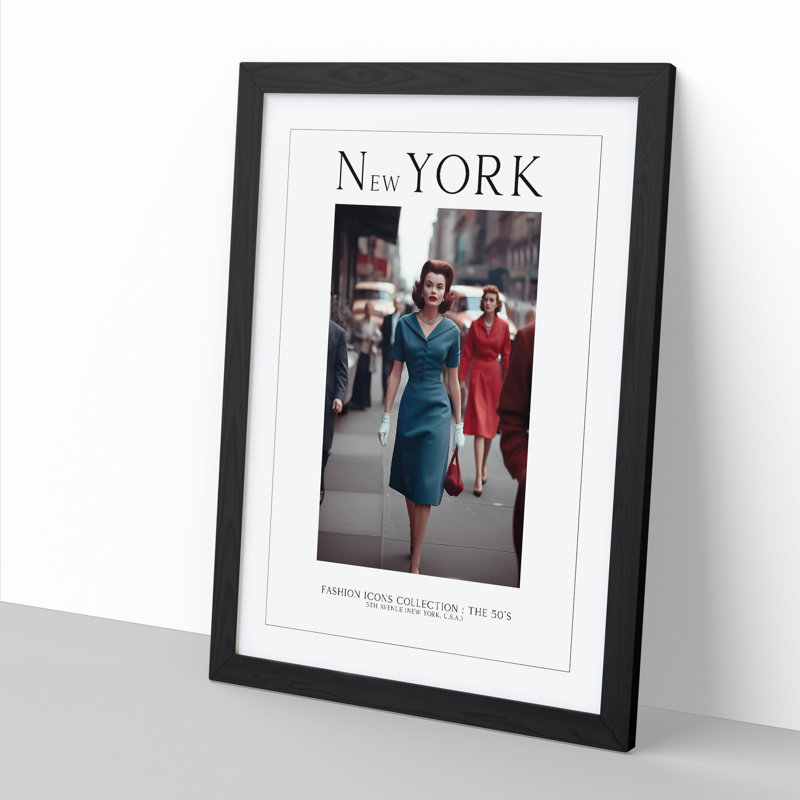 Fashion Travel Poster Woman Colour New York USA - Single Picture Frame Print on Wood, 46cm H x 34cm W x 2cm D
