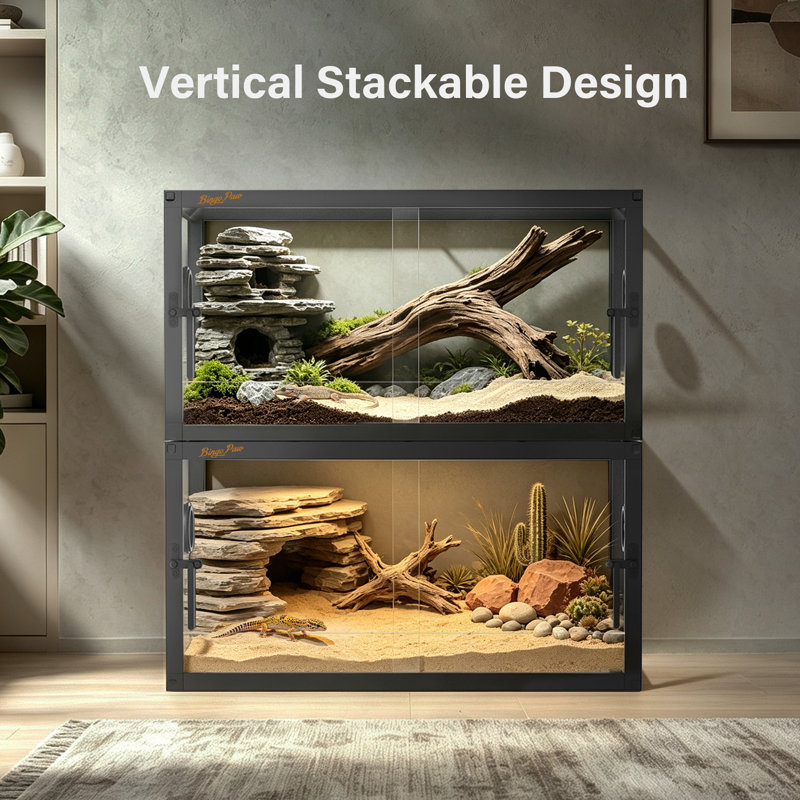 Tempered Glass Reptile Terrarium with Aluminium Frame, 120x60x62cm