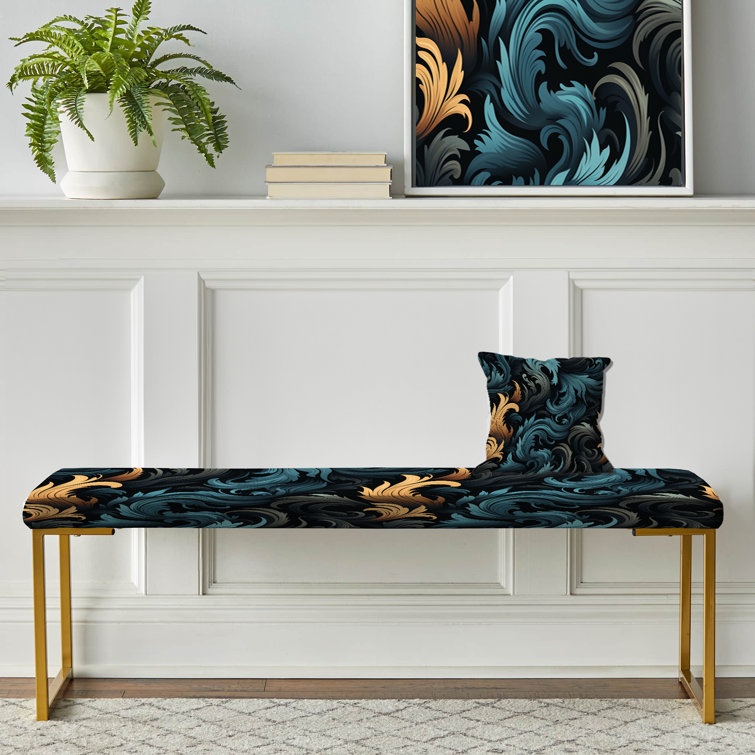 Banc rembourré damassé doré