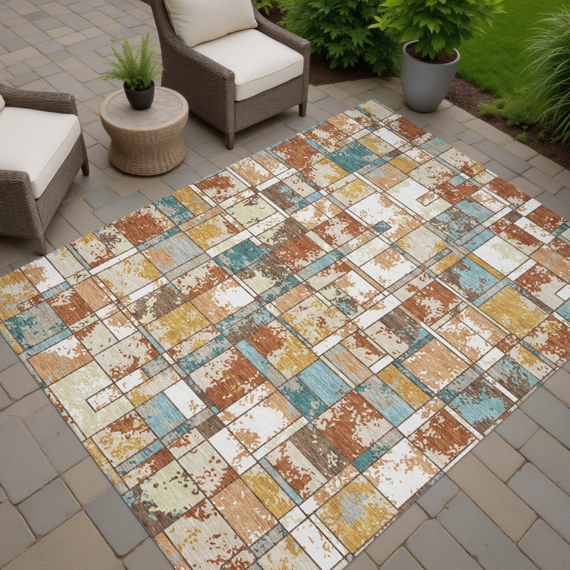 Machine Washable Indoor/Outdoor Chantille ACN2442 Geometric Rug, Paprika, 10' x 14'