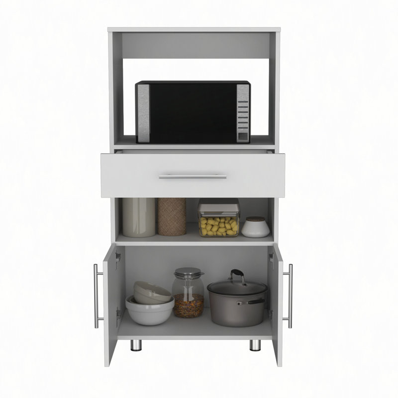 Armoire pour garde-manger avec support pour micro-ondes Worland, multifonctionnelle avec tiroir et 2 portes
