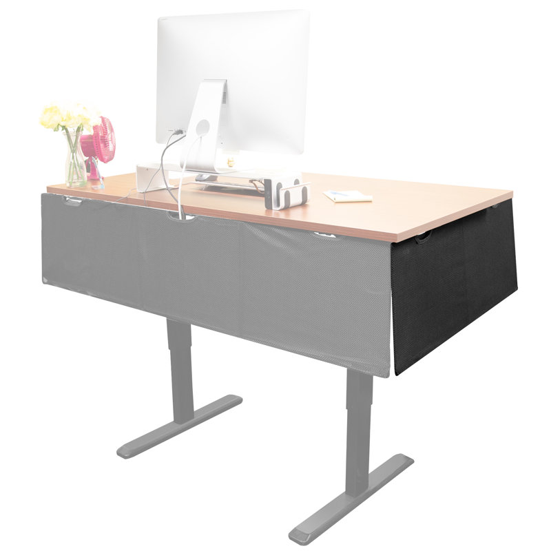 Black Fabric Under Desk Privacy Panel with Organizer Pockets