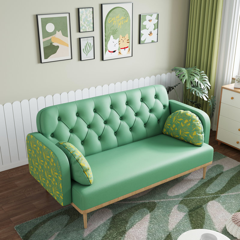 Moderne 2 avec décoration tulipe - cuir de polyuréthane rembourré, 2 coussins décoratifs en forme de boulette douillette, structure en bois massif stable, cadre d'action à deux places sans effort d'assemblage