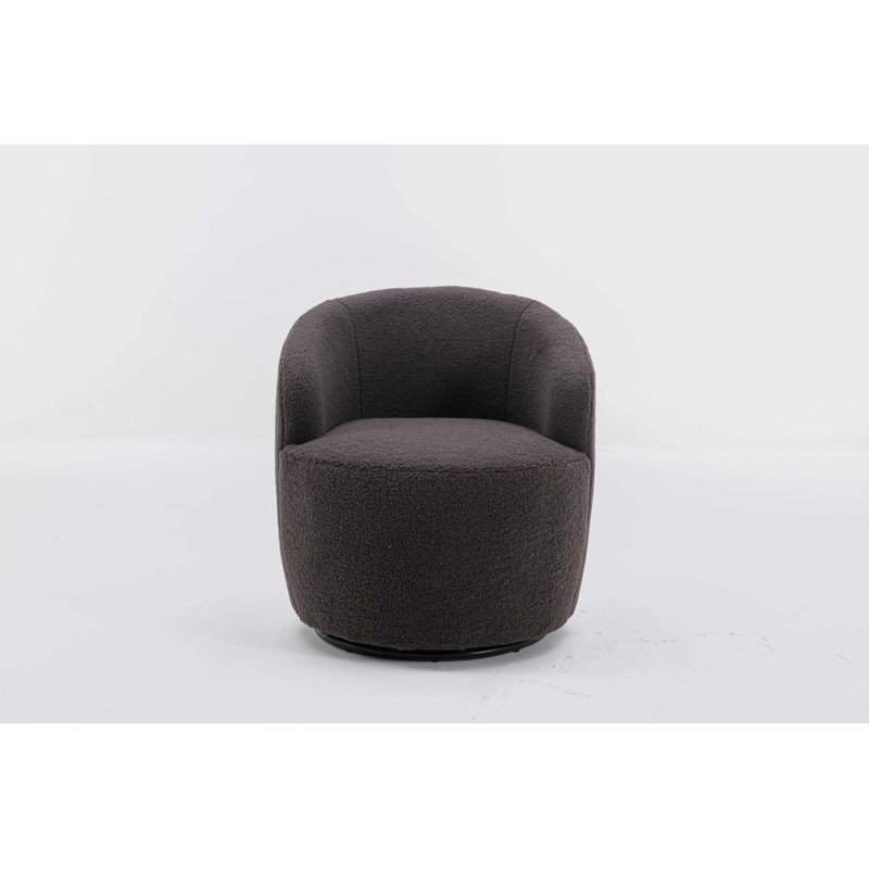 Swivel Accent Armchair Barrel Chair With Powder Coating Metal Ring, Dark Gray Fabric