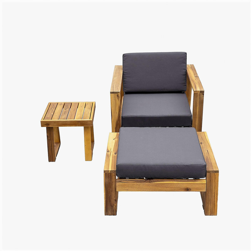 U_Style Acacia Wood Outdoor Lounge Set - Chair and Ottoman with Removable Cushions, All-Weather Outdoor Chaise Lounge/Daybed,  for Patios, Balconies, and Gardens