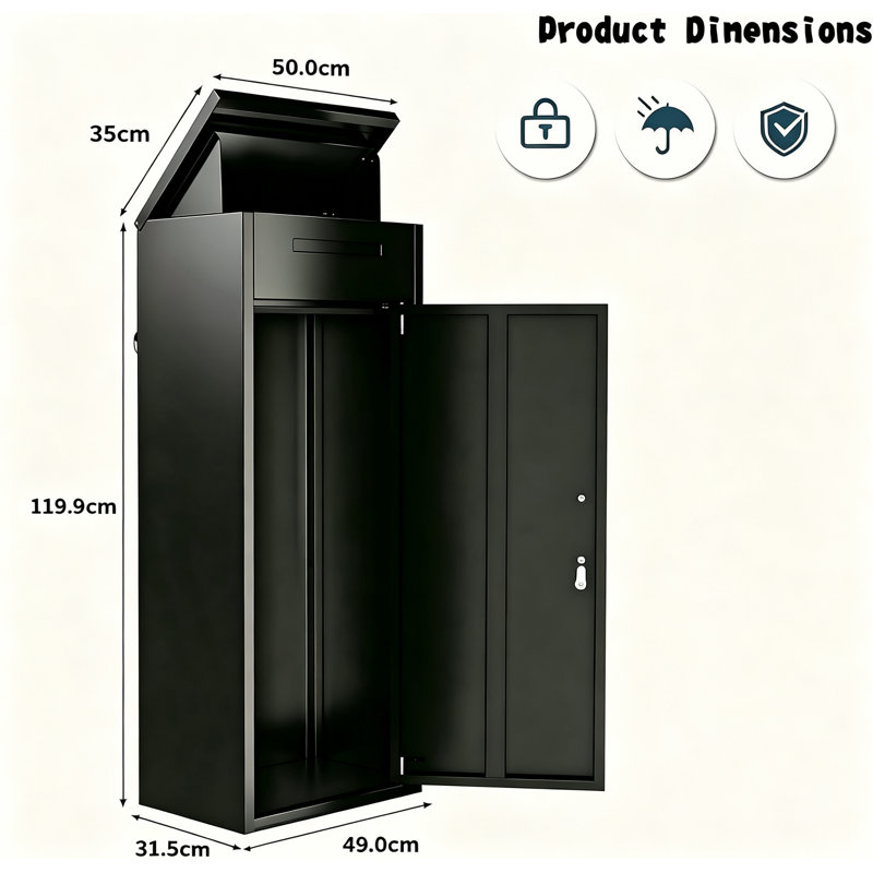 Express Delivery Boxes For Outside, Black, 119cm H X 49cm W X 31.5cm D
