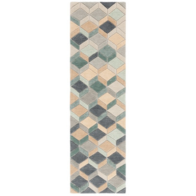 Tapis géométrique beige / gris en laine / coton touffeté à la main Rodeo Drive