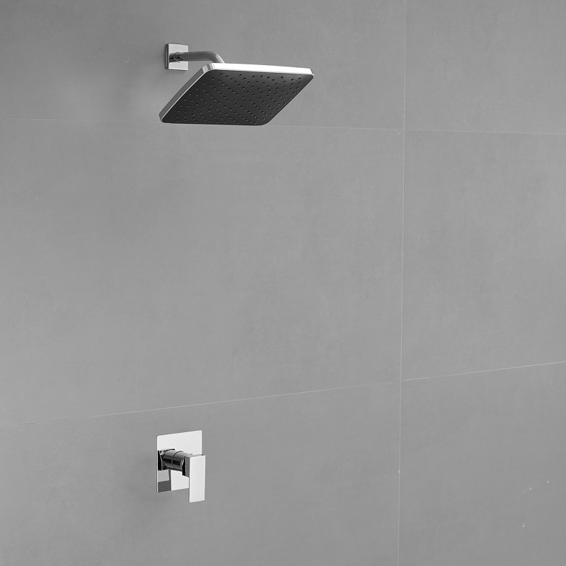 Single Handle 1-Spray Square Shower Faucet Set 2.5 GPM With High Pressure Shower Head In Polished Chrome(Valve Included)