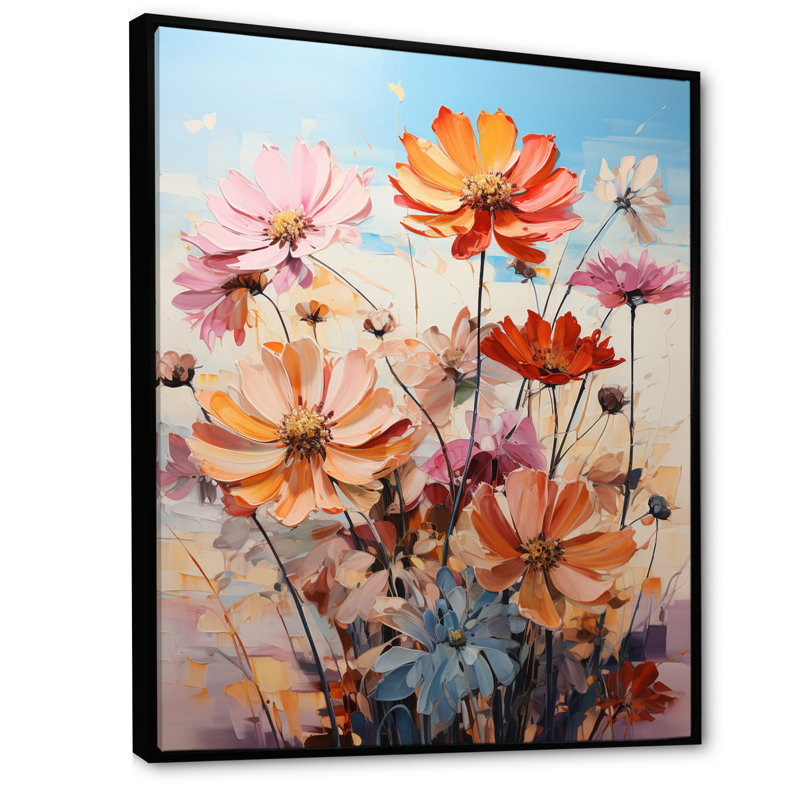 «Light Light Zinnias Flowers Collage I», reproduction sur toile, Noir, H 32 po x l 16 po x P 1 po