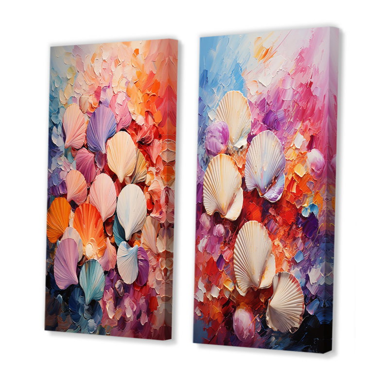 «Seashells Wonders On The Coast - Seashell», ensemble de 2 reproductions d'art sur toile, Toile tendue, H 28 po x l 25 po