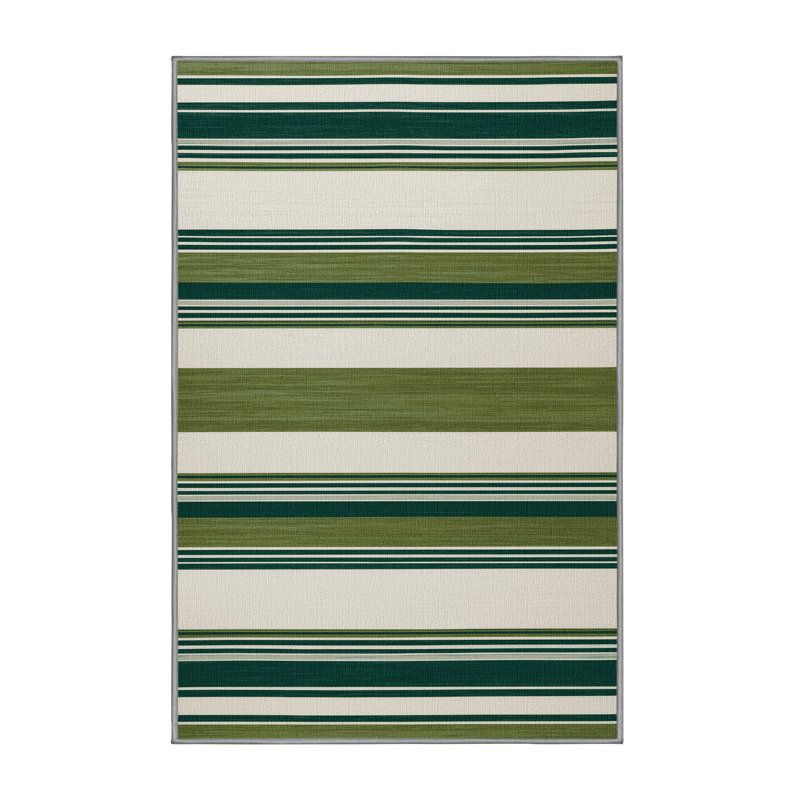 Washable Moss White Striped Area Rug, Rectangle 8' x 10'