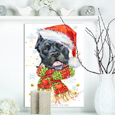 Funny Dog With Santa Hat - Wrapped Canvas Graphic Art Print -  East Urban Home, 4EB85FBBB56A42278C80CA9013290277