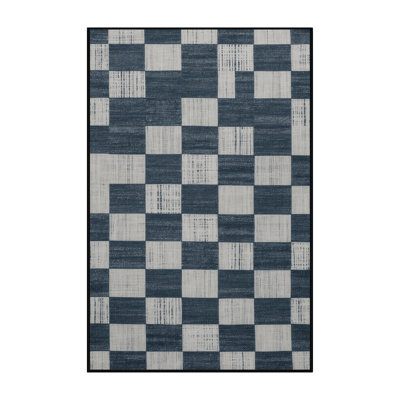 Machine Washable Checkered Gray Area Rug