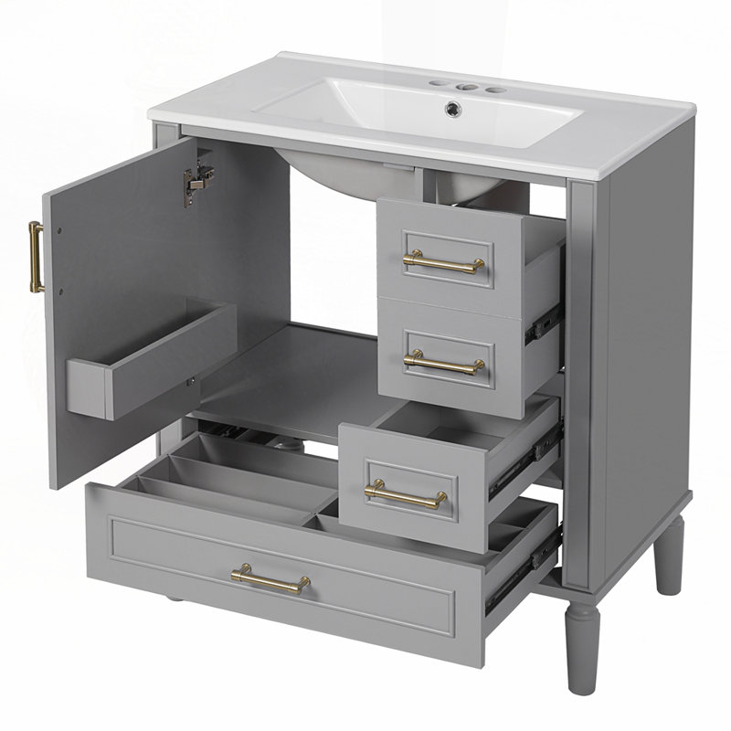 Meuble-lavabo 30 po avec lavabo en céramique, Gris