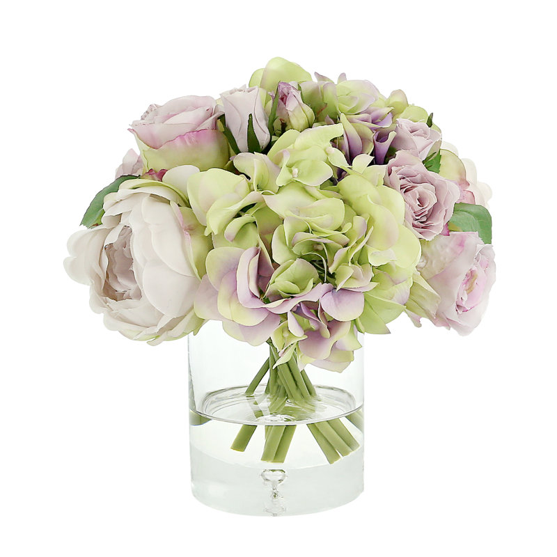 Mixed Floral Arrangement with Roses, Peonies and Hydrangeas, White/Pink