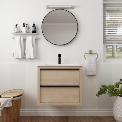 Meuble-lavabo 24 po avec 2 tiroirs à fermeture douce, lavabo en céramique blanche