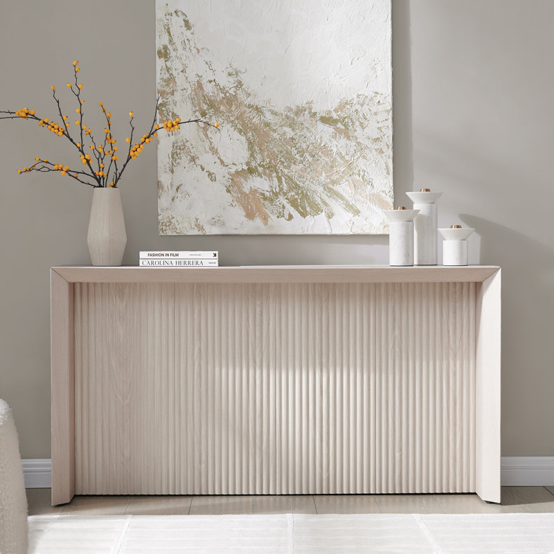  Console cannelée de 56 po avec base en blanc d'aulne Piedmont | Table d'entrée Mid-Century moderne pour le salon ou le couloir