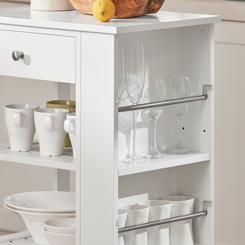 Kamille Wood Kitchen Cart, White/Silver