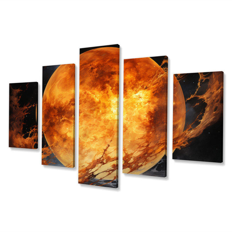 Planet Venus Glowing Amber I - Venus Canvas Art Print - 5 Panels
