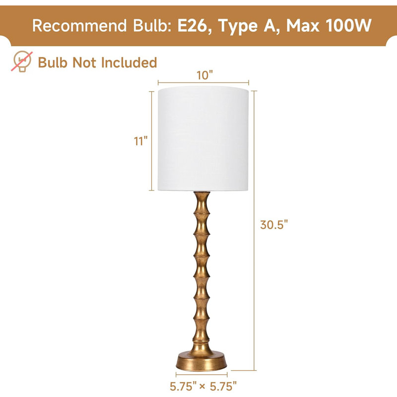 30.5" Gold Bamboo Candlestick Buffet Lamps with White Shades