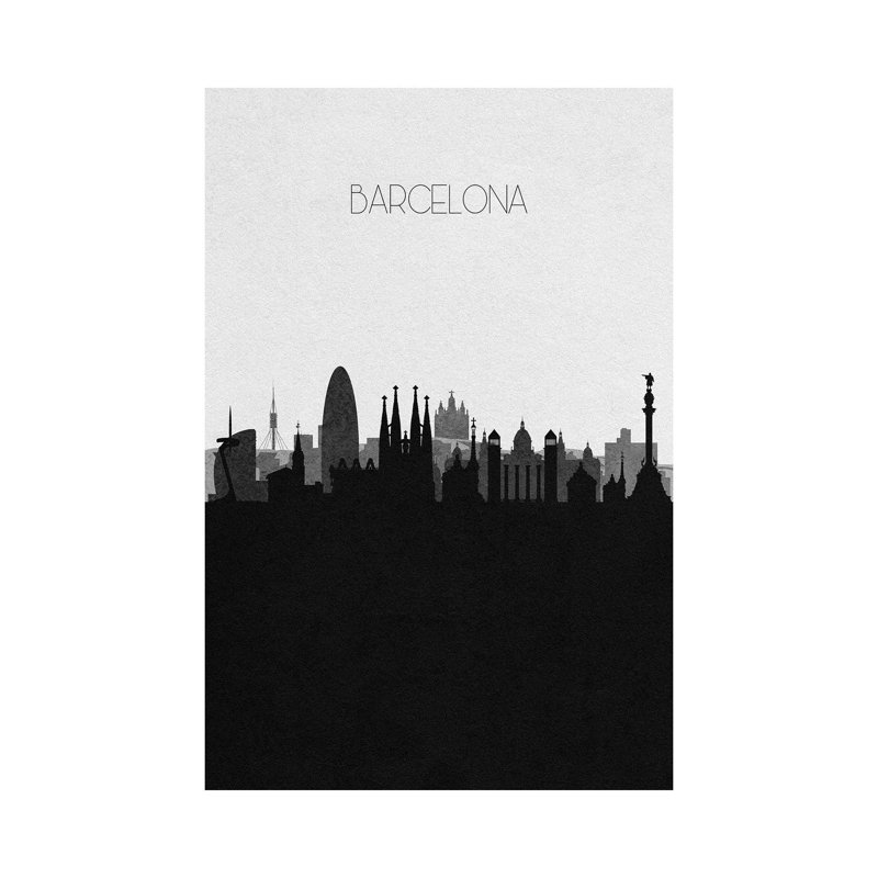 Barcelona, Spain City Skyline by Ayse Deniz Akerman - Wrapped Canvas Gallery-Wrapped Canvas Giclée, 20.32 cm H x 30.48 cm W