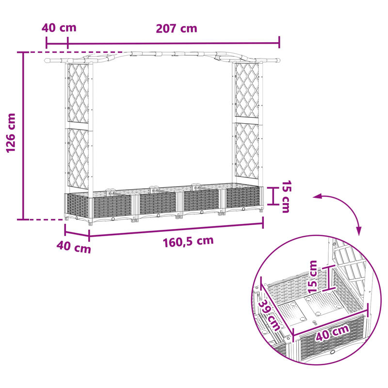 Raised Garden Bed, Brown, 126cm H x 207cm W x 40cm D