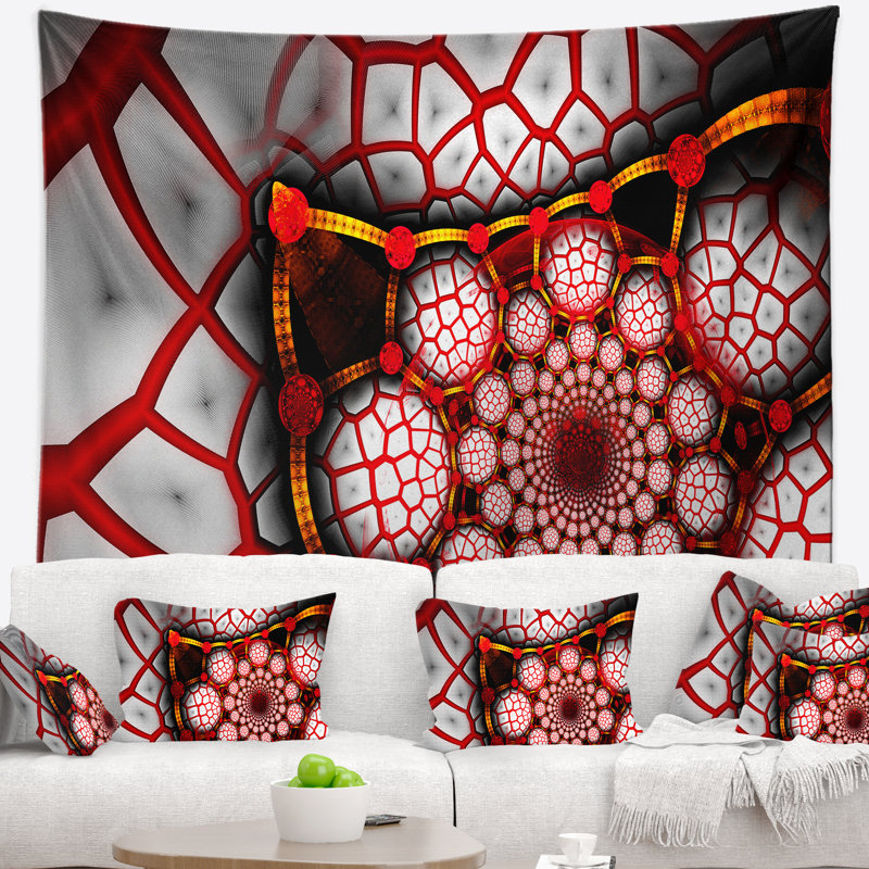 Tapisserie abstraite à motif fractal rouge clair, H 32 po x l 39 po