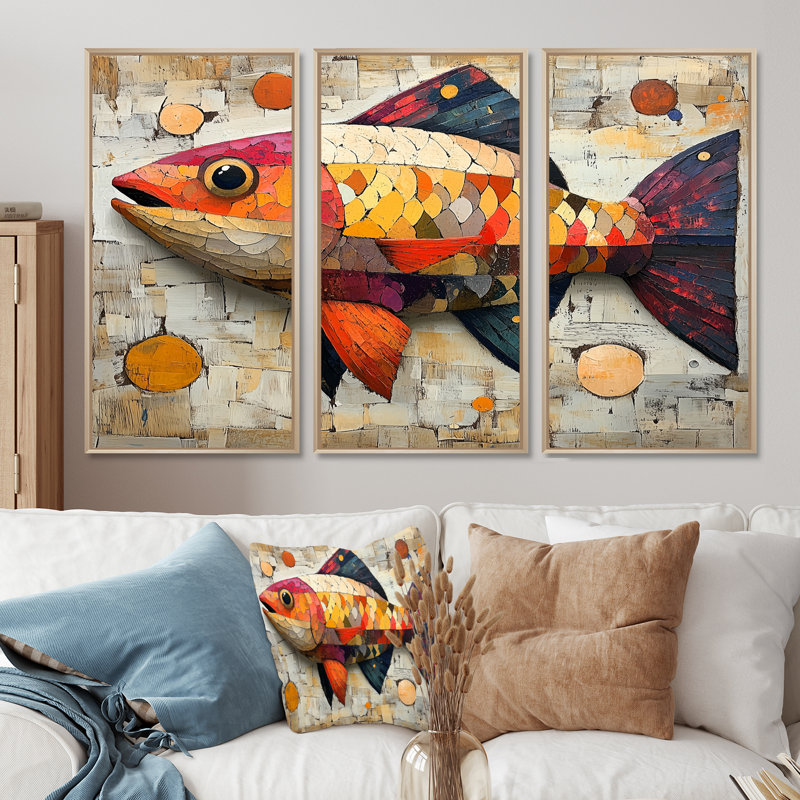Red And Orange Arctic Char I - Fish Animal Wall Art Set, 40" H x 60" W x 1" D, Natural Floater Framed Canvas