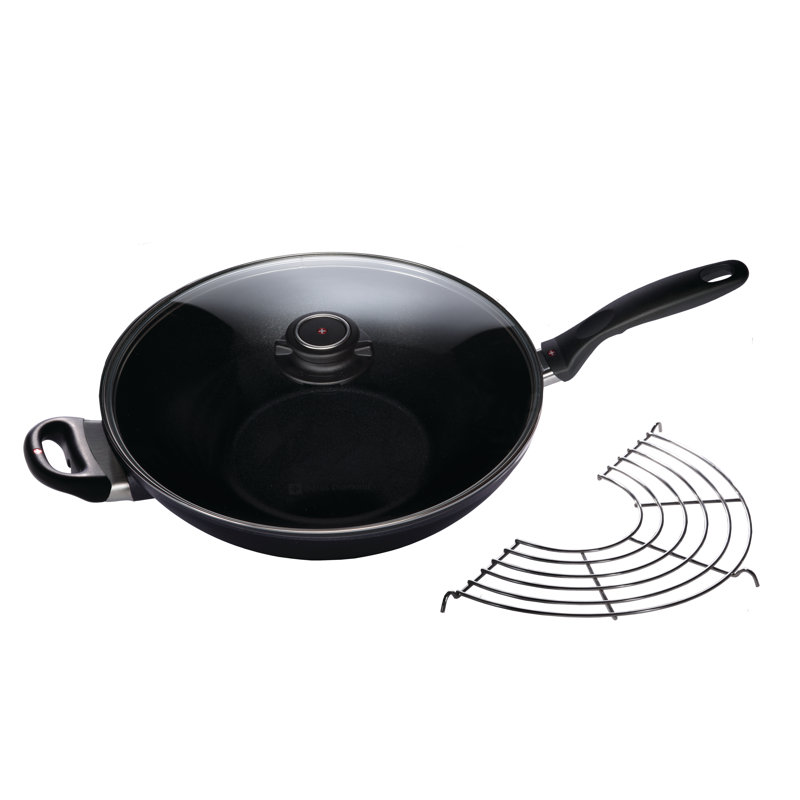 Non-Stick Aluminum Wok with Lid, 12.5" x 2.66"