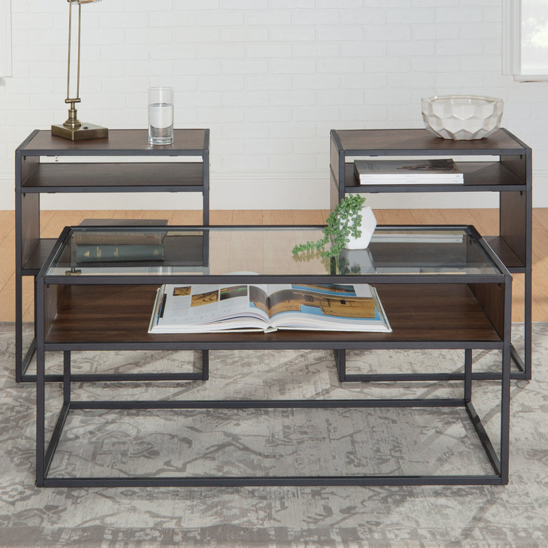 Ensemble de 3 tables d'appoint Barkad, Noyer foncé