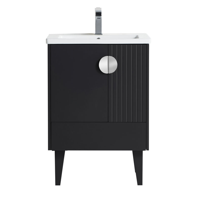 Saimah 24'' Single Bathroom Vanity with Ceramic Top, Polished Chrome, Black