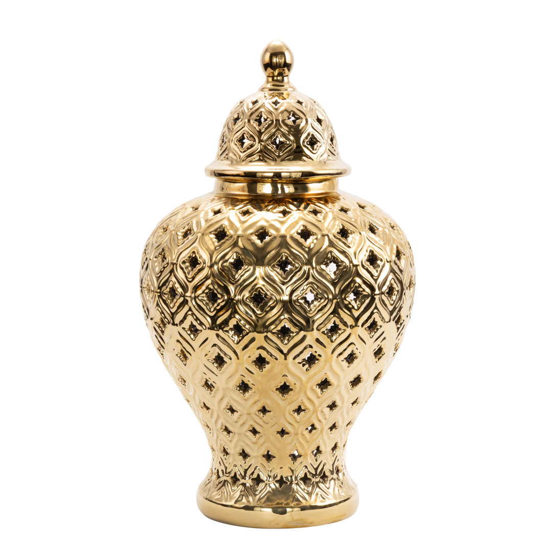 Estarlin Ceramic Decorative Jars with Geometric Cutout Design and Lid House of Hampton® 