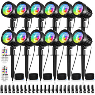 Lumière de paysage à basse tension RVB, projecteur à DEL imperméable Ip66 12v (ensemble de 12 pièces avec connecteur) (Ensemble de 12)