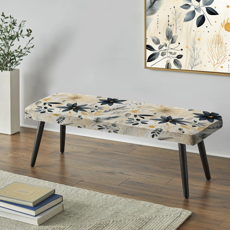Banc rembourré floral gris et beige