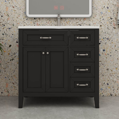 36 Inch Stylish Sink Free Bathroom Vanity Cabinet Base With Practical Drawers