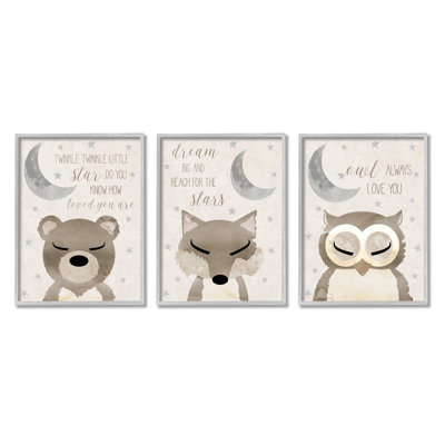 A3-217-Framed " Nighttime Animals And Lullabies " by Daniela Santiago 3 - Pieces