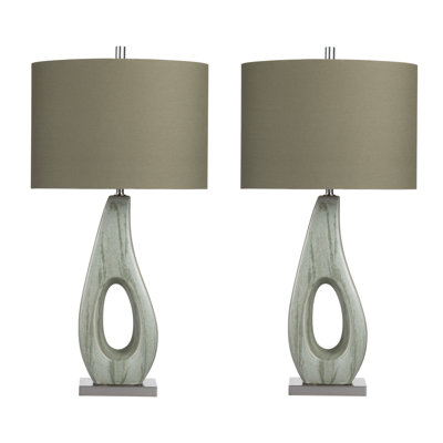 33.5" Ceramic Table Lamp With Green Shade